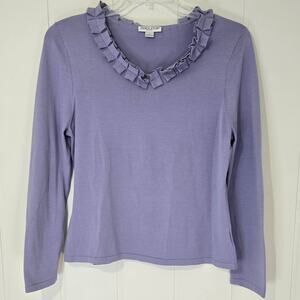 Pendelton Ruffle Sweater Lavender Light Blue Silk Blend Petite Size Large